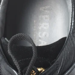 Versace Black Leather Gold Plate Low Top Sneakers Size 42 For Men -Versace Official Website luxury men versace used shoes p262912 002