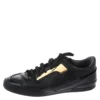 Versace Black Leather Gold Plate Low Top Sneakers Size 42 For Men