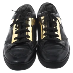 Versace Black Leather Gold Plate Low Top Sneakers Size 42 For Men -Versace Official Website luxury men versace used shoes p262912 005