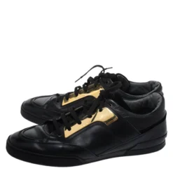 Versace Black Leather Gold Plate Low Top Sneakers Size 42 For Men -Versace Official Website luxury men versace used shoes p262912 007