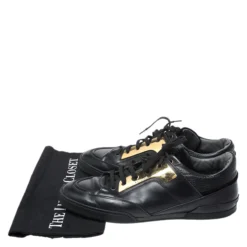 Versace Black Leather Gold Plate Low Top Sneakers Size 42 For Men -Versace Official Website luxury men versace used shoes p262912 008