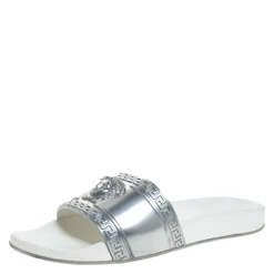 Versace Silver Rubber Medusa Head Slide Sandals Size 43 For Men