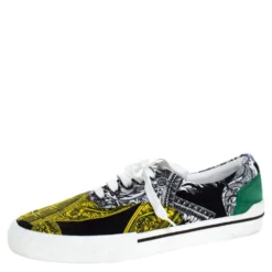 Versace Multicolor Printed Fabric And Suede Trim Low Top Lace Up Sneakers Size 43 For Men