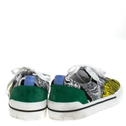 Versace Multicolor Printed Fabric And Suede Trim Low Top Lace Up Sneakers Size 43 For Men -Versace Official Website luxury men versace used shoes p279054 003