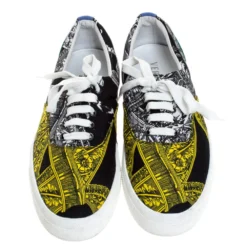 Versace Multicolor Printed Fabric And Suede Trim Low Top Lace Up Sneakers Size 43 For Men -Versace Official Website luxury men versace used shoes p279054 006