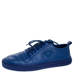 Versace Blue Leather Medusa Low Top Lace Up Sneakers Size 43 For Men