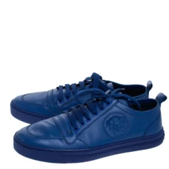 Versace Blue Leather Medusa Low Top Lace Up Sneakers Size 43 For Men -Versace Official Website luxury men versace used shoes p279057 008