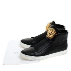 Versace Black Leather Palazzo Slip On High Top Sneakers Size 43 For Men -Versace Official Website luxury men versace used shoes p279059 002
