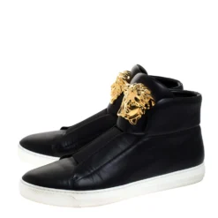 Versace Black Leather Palazzo Slip On High Top Sneakers Size 43 For Men -Versace Official Website luxury men versace used shoes p279059 008