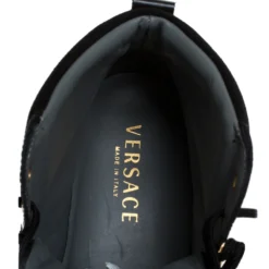 Versace Black Leather And Suede Studded Medusa High Top Sneakers Size 43 For Men -Versace Official Website luxury men versace used shoes p279070 003