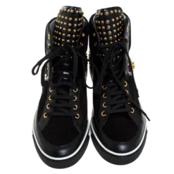 Versace Black Leather And Suede Studded Medusa High Top Sneakers Size 43 For Men -Versace Official Website luxury men versace used shoes p279070 005