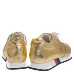 Versace Metallic Gold Leather Low Top Lace Up Sneakers Size 43 For Men -Versace Official Website luxury men versace used shoes p279106 001