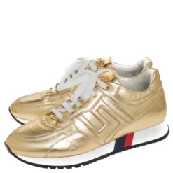 Versace Metallic Gold Leather Low Top Lace Up Sneakers Size 43 For Men -Versace Official Website luxury men versace used shoes p279106 004