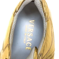 Versace Metallic Gold Leather Low Top Lace Up Sneakers Size 43 For Men -Versace Official Website luxury men versace used shoes p279106 005