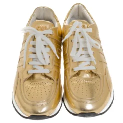 Versace Metallic Gold Leather Low Top Lace Up Sneakers Size 43 For Men -Versace Official Website luxury men versace used shoes p279106 006