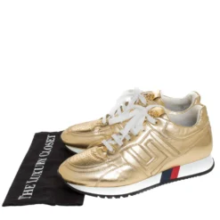 Versace Metallic Gold Leather Low Top Lace Up Sneakers Size 43 For Men -Versace Official Website luxury men versace used shoes p279106 008