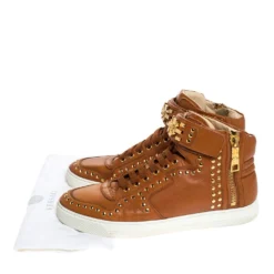 Versace Brown Leather Studded Medusa High Top Sneakers Size 43 For Men -Versace Official Website luxury men versace used shoes p279213 001