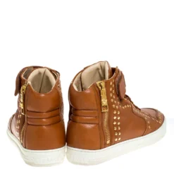 Versace Brown Leather Studded Medusa High Top Sneakers Size 43 For Men -Versace Official Website luxury men versace used shoes p279213 007