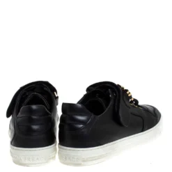Versace Black Leather Lace Up/Velcro Low Top Sneakers Size 43 For Men -Versace Official Website luxury men versace used shoes p279216 002