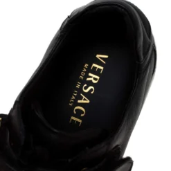 Versace Black Leather Lace Up/Velcro Low Top Sneakers Size 43 For Men -Versace Official Website luxury men versace used shoes p279216 005