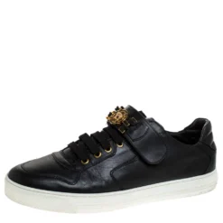 Versace Black Leather Lace Up/Velcro Low Top Sneakers Size 43 For Men