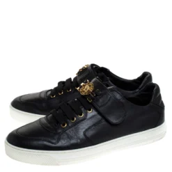 Versace Black Leather Lace Up/Velcro Low Top Sneakers Size 43 For Men -Versace Official Website luxury men versace used shoes p279216 007