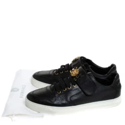 Versace Black Leather Lace Up/Velcro Low Top Sneakers Size 43 For Men -Versace Official Website luxury men versace used shoes p279216 008