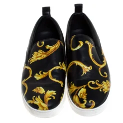 Versace Black/Gold Barocco Printed Leather Slip On Sneakers Size 43 For Men -Versace Official Website luxury men versace used shoes p279217 002
