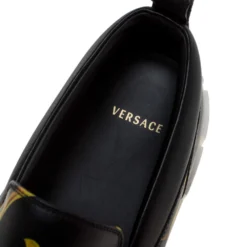 Versace Black/Gold Barocco Printed Leather Slip On Sneakers Size 43 For Men -Versace Official Website luxury men versace used shoes p279217 003