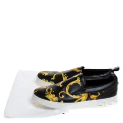 Versace Black/Gold Barocco Printed Leather Slip On Sneakers Size 43 For Men -Versace Official Website luxury men versace used shoes p279217 004