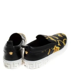 Versace Black/Gold Barocco Printed Leather Slip On Sneakers Size 43 For Men -Versace Official Website luxury men versace used shoes p279217 005