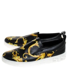 Versace Black/Gold Barocco Printed Leather Slip On Sneakers Size 43 For Men -Versace Official Website luxury men versace used shoes p279217 008