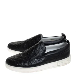 Versace Black Greek Key Embossed Leather Slip On Sneakers Size 44 For Men -Versace Official Website luxury men versace used shoes p279219 003