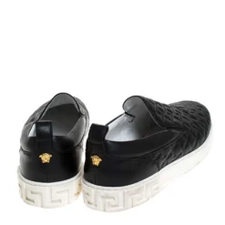 Versace Black Greek Key Embossed Leather Slip On Sneakers Size 44 For Men -Versace Official Website luxury men versace used shoes p279219 007