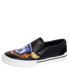 Versace Black Medusa Print Leather Slip On Sneakers Size 43 For Men