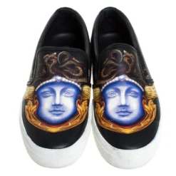 Versace Black Medusa Print Leather Slip On Sneakers Size 43 For Men -Versace Official Website luxury men versace used shoes p279238 004