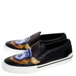 Versace Black Medusa Print Leather Slip On Sneakers Size 43 For Men -Versace Official Website luxury men versace used shoes p279238 007