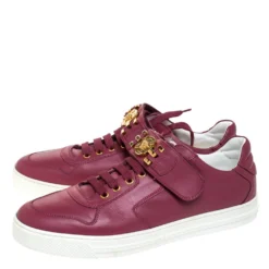 Versace Dark Pink Leather Medusa Strap Lace Up Low Top Sneakers Size 43 For Men -Versace Official Website luxury men versace used shoes p279537 004