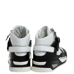 Versace Black/White Leather High Top Sneakers Size 41 For Men -Versace Official Website luxury men versace used shoes p281293 002