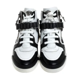 Versace Black/White Leather High Top Sneakers Size 41 For Men -Versace Official Website luxury men versace used shoes p281293 003