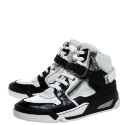 Versace Black/White Leather High Top Sneakers Size 41 For Men -Versace Official Website luxury men versace used shoes p281293 006