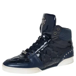 Versace Blue Patent Leather Medusa Studded High Top Sneakers Size 41.5 For Men