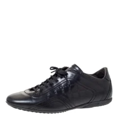 Versace Black Leather Low Top Sneakers Size 44 For Men