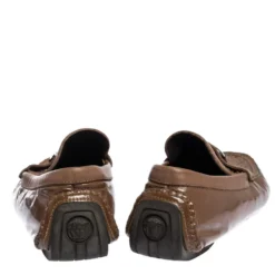 Versace Brown Woven Leather Slip On Loafers Size 41 For Men -Versace Official Website luxury men versace used shoes p309754 004