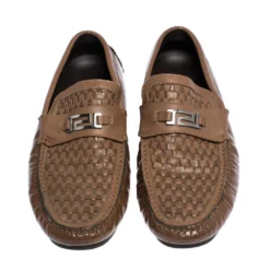 Versace Brown Woven Leather Slip On Loafers Size 41 For Men -Versace Official Website luxury men versace used shoes p309754 006