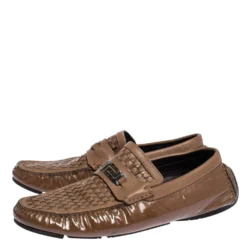 Versace Brown Woven Leather Slip On Loafers Size 41 For Men -Versace Official Website luxury men versace used shoes p309754 008
