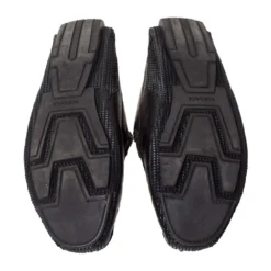 Versace Black Leather Buckle Detail Slip On Loafers Size 43 For Men -Versace Official Website luxury men versace used shoes p310156 001
