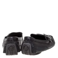 Versace Black Leather Buckle Detail Slip On Loafers Size 43 For Men -Versace Official Website luxury men versace used shoes p310156 002