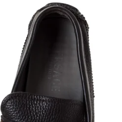 Versace Black Leather Buckle Detail Slip On Loafers Size 43 For Men -Versace Official Website luxury men versace used shoes p310156 004