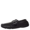 Versace Black Leather Buckle Detail Slip On Loafers Size 43 For Men